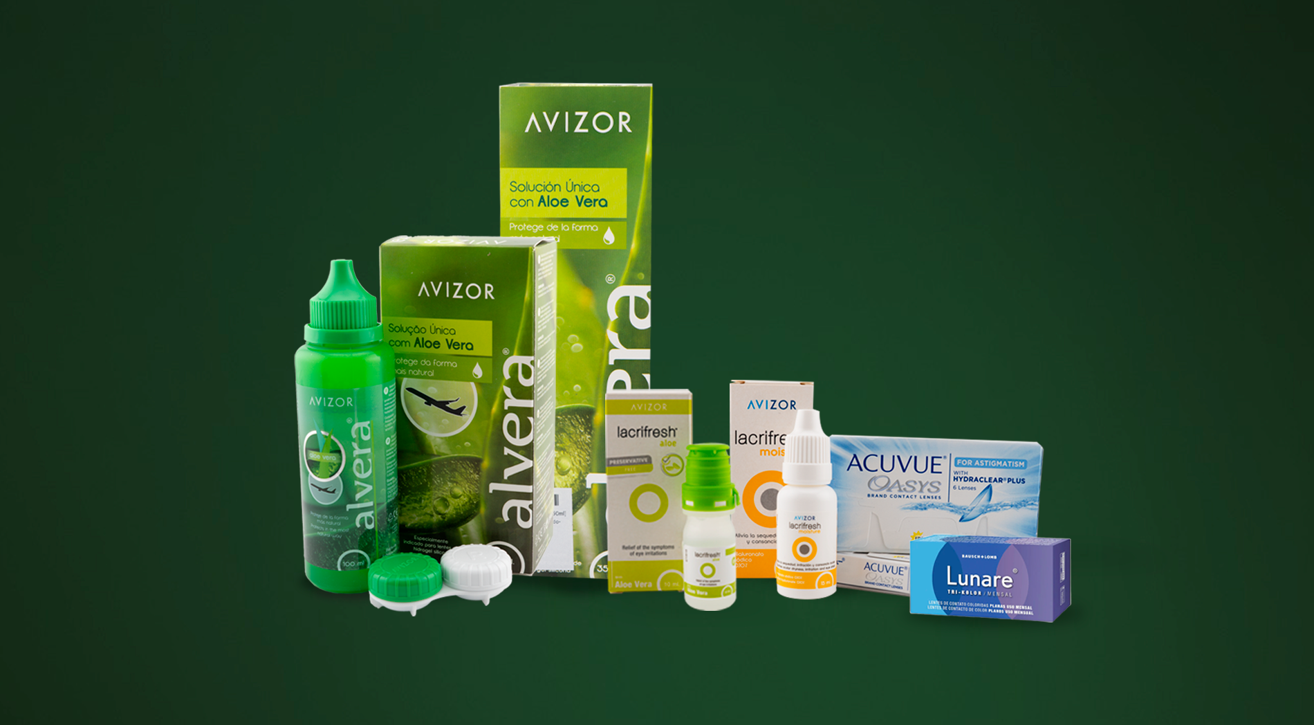 Imagen ilustrativa de productos como lágrimas y soluciones salinas