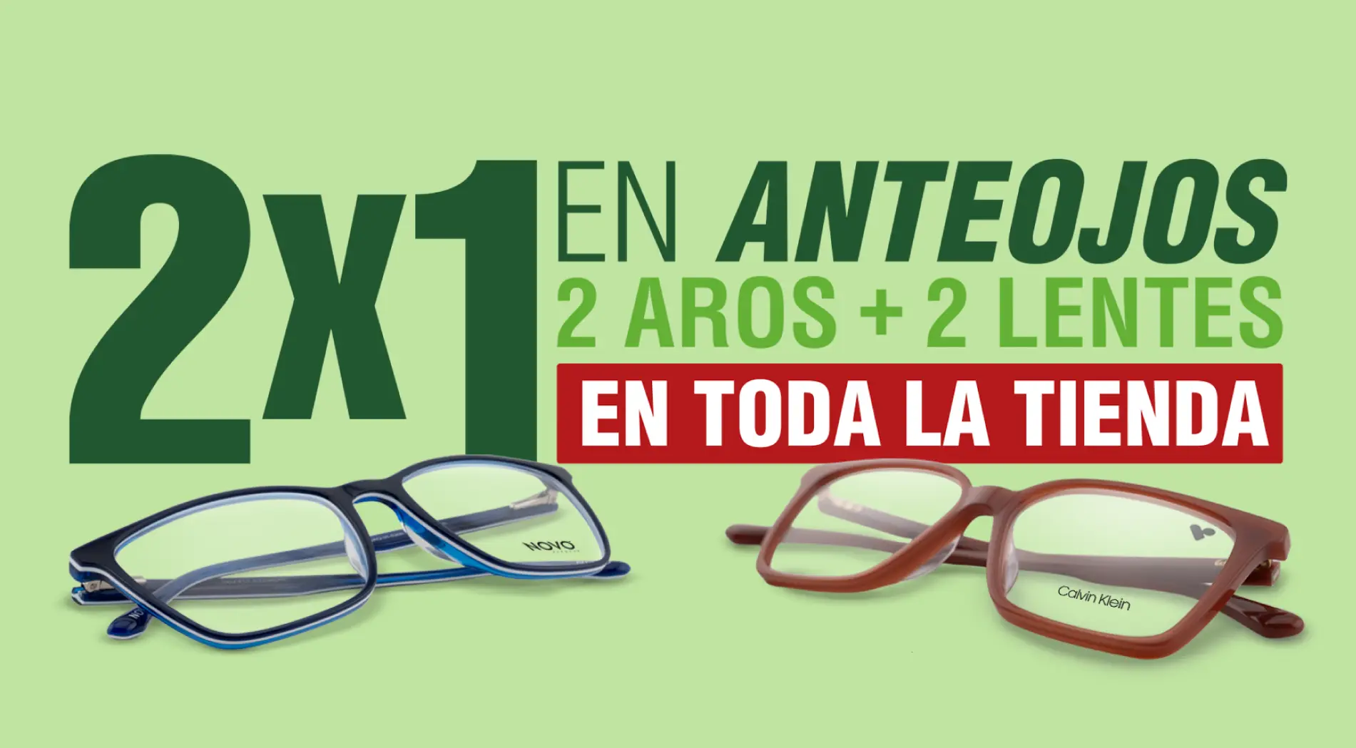 2x1 en anteojos. 2 aros + 2 lentes en toda la tienda