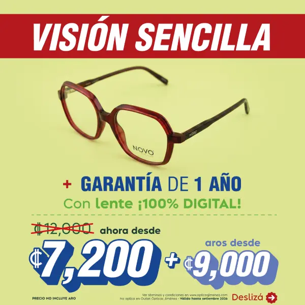 Visión sencilla + garantía de un año con lente ¡100% digital! Antes 12 mil colones, ahora desde 7200 colones + aros desde 9 mil colones