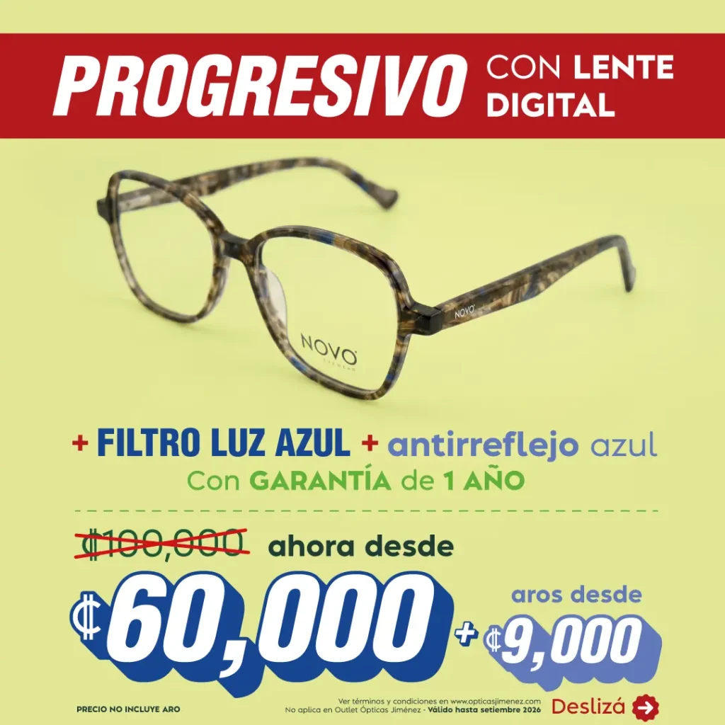 Progresivo con lente digital + filtro luz azul+ antirreflejo azul. con garantía de una año. Antes 100 mil ahora desde 60 mil colones más aros de 9 mil colones